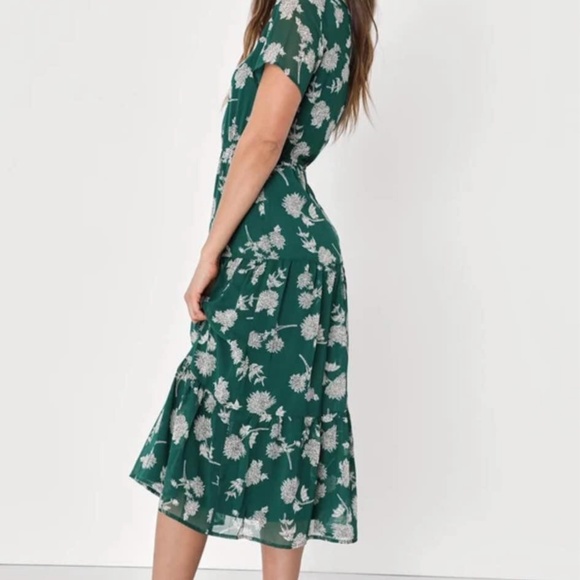 Lulus Green Floral Print MIDI Dress Size L (perfect wedding or events) - Picture 3 of 6